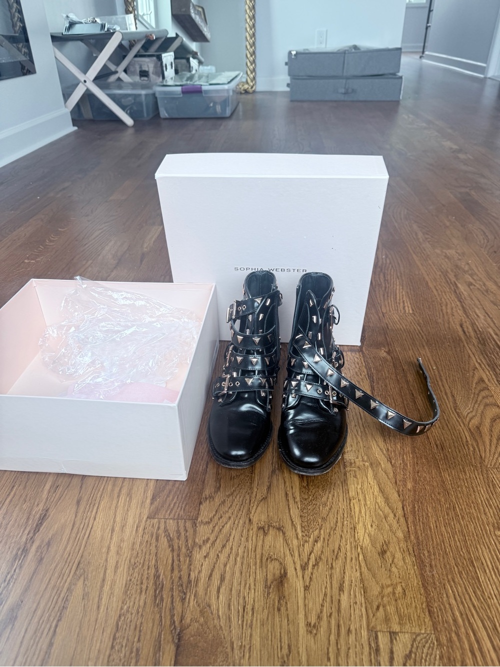 Sophia Webster Black Studded Leather Ankle Boots